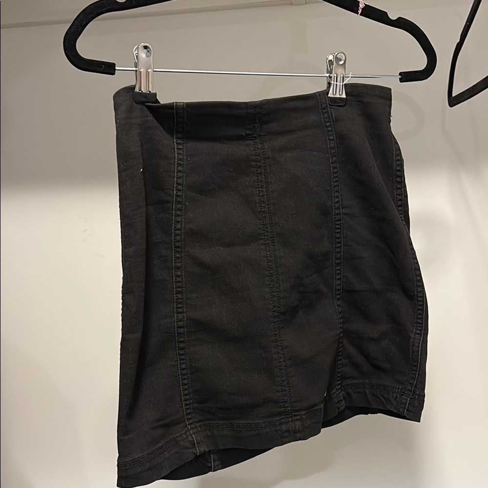 Free People Classic Black Fo-Denim Skirt Tight